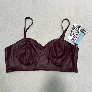 Maroon Faux Leather Crop Top